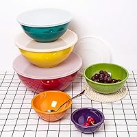Vista 4 de Cuencos para mezclar de melamina con tapas, 6 cuencos de melamina y 6 tapas de plástico, multicolor