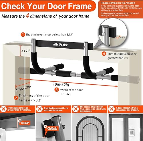 Miniatura 4 de Ally Peaks Barra de dominadas para puerta | Límite máximo de acero grueso de 440 libras para la parte superior del cuerpo | Fuerza de agarre