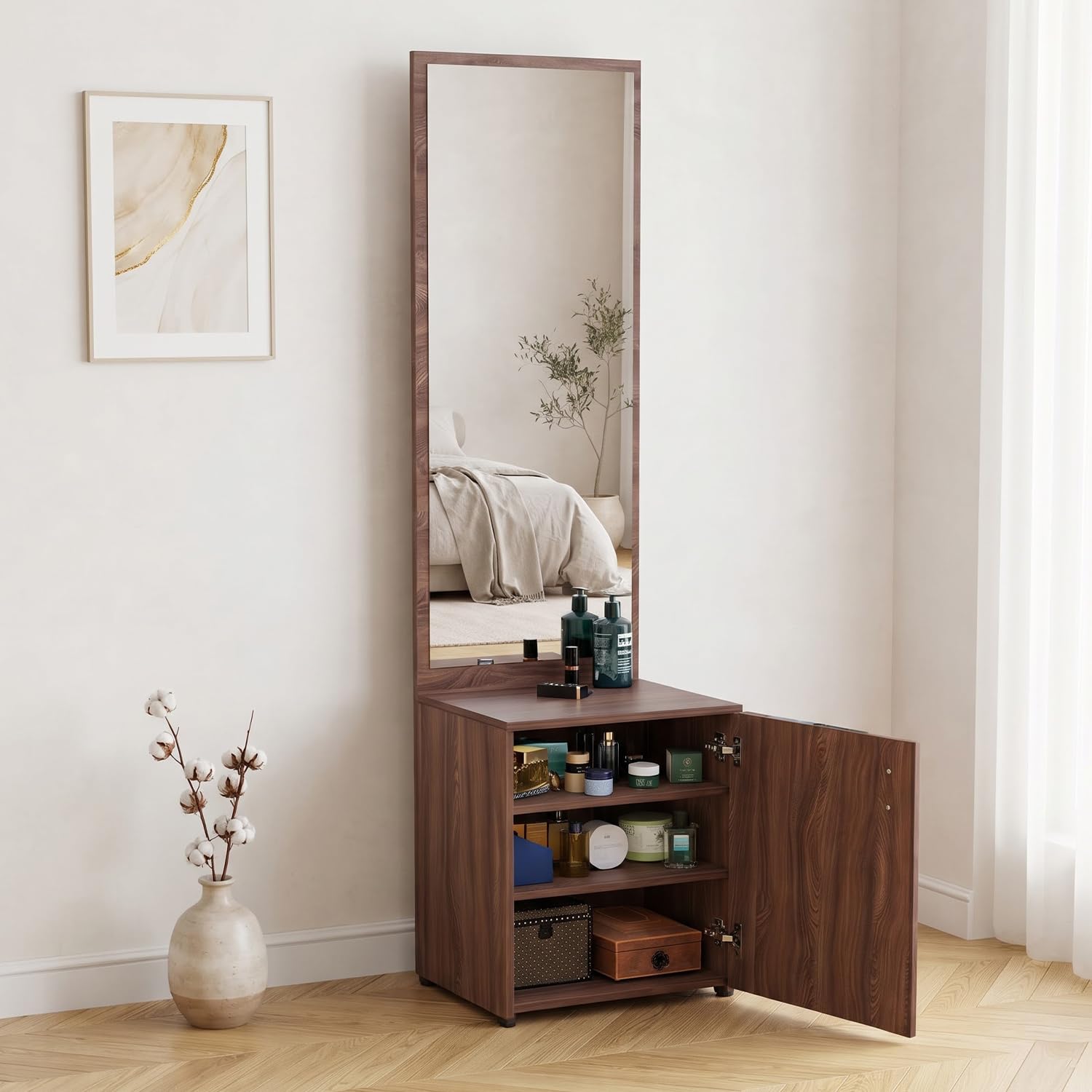 furniflix engineered wood dressing table with mirror dressing table with storage vanity table for bedroom living room home - walnut finish