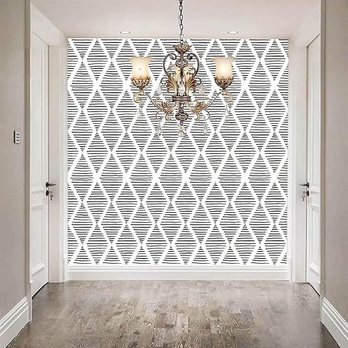 Miniatura 7 de Papel tapiz blanco y negro para despegar y pegar de 17.7 x 120 pulgadas, papel de contacto moderno a rayas, papel de pared de rombos, papel de