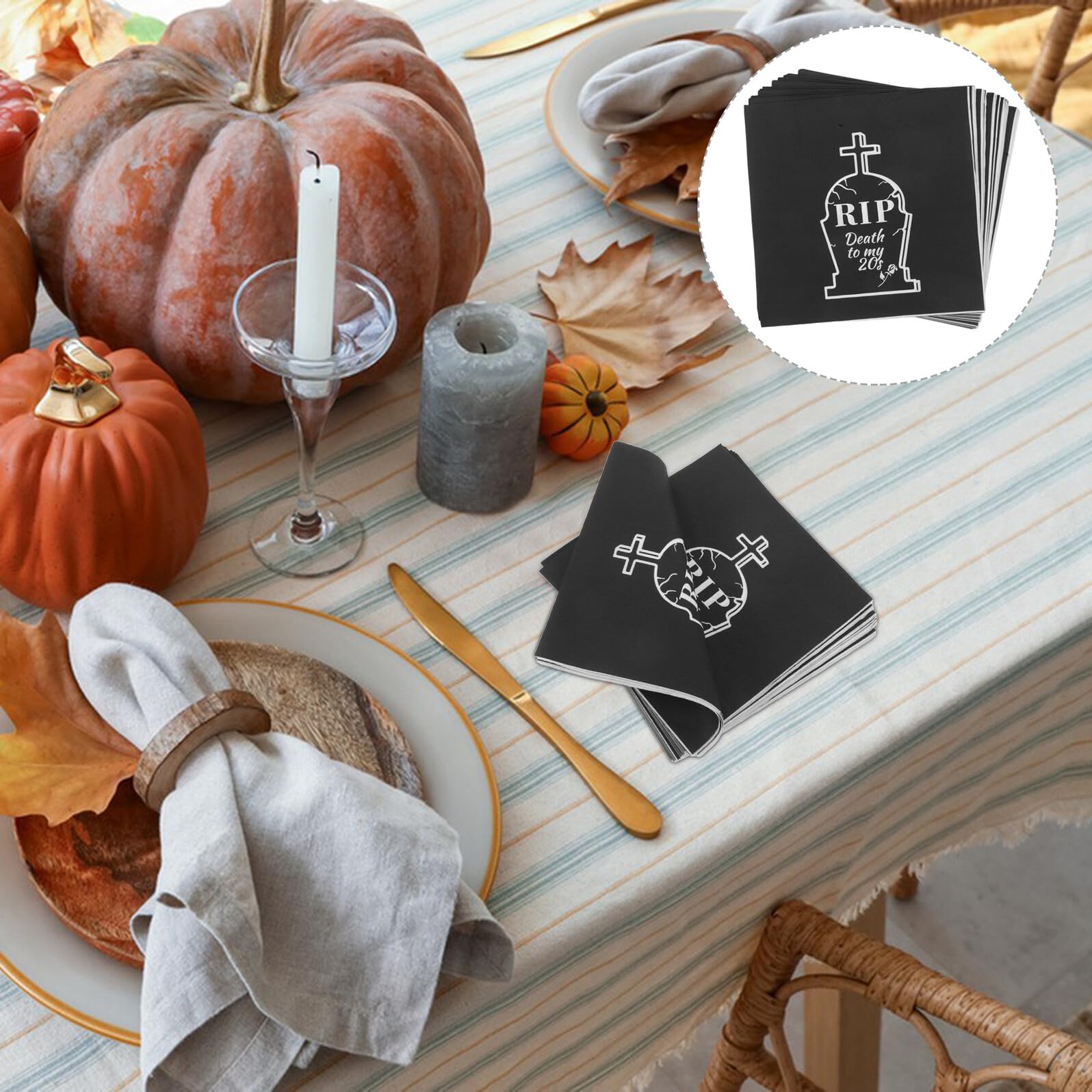 20 pezzi Tovaglioli di Carta Neri Tema Halloween Death To My per Feste Compleanno Assorbenti e Decorativi per Tavola per Addio AI Anni e Party Tema