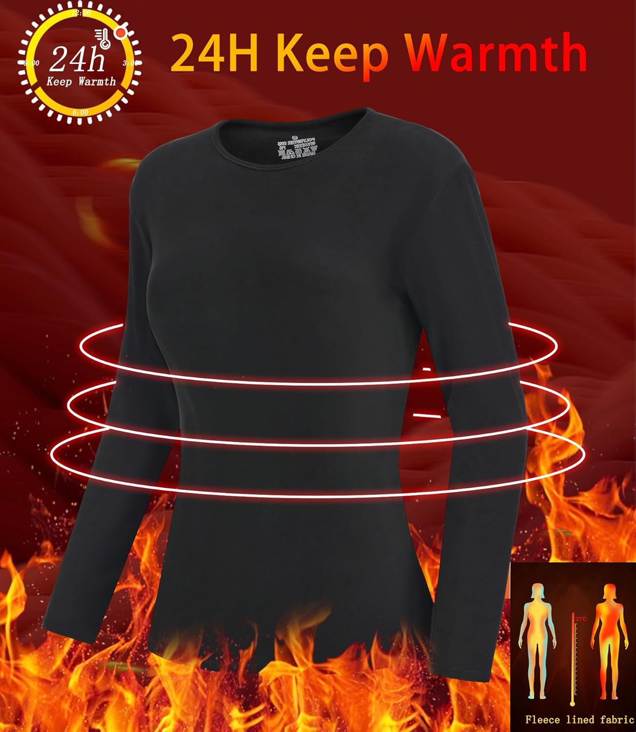 4 Pack Women's Thermal Long Sleeve Shirts Double-Sided Fleece Lined Base Layer Winter Basic Underwear Tops - Image 5