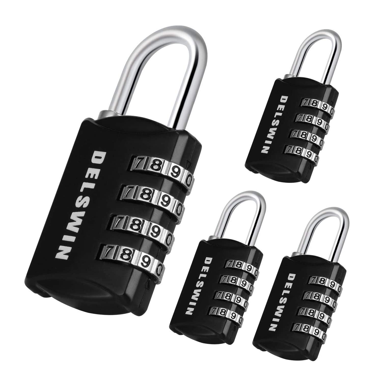 DELSWIN Combination-Padlock 4-Digit-Gym-Locker-Lock - 4 PCS Resettable Combo Lock for Toolbox School Employee Locker Weatherproof Travel Lock for Luggage Backpack Gate Shed