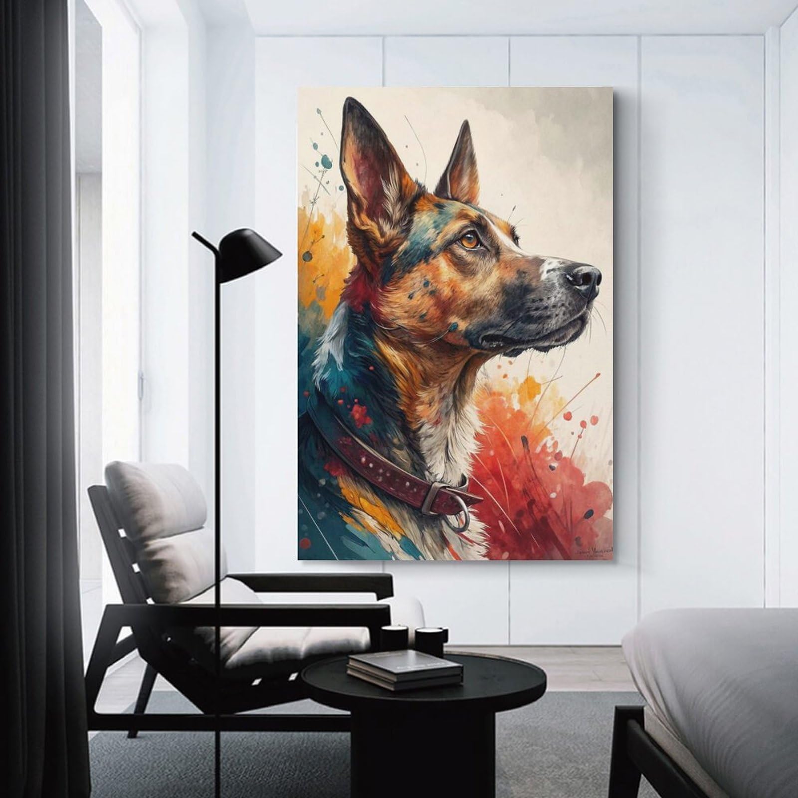 Junmoney Unframe-Style-6 Colorful German Shepherd Portrait Wall Picture Print 20X30inch(50X75cm), For Calm Bedrooms, Home Corners Or Flats, Home Artwork With A Soft Interior Feel