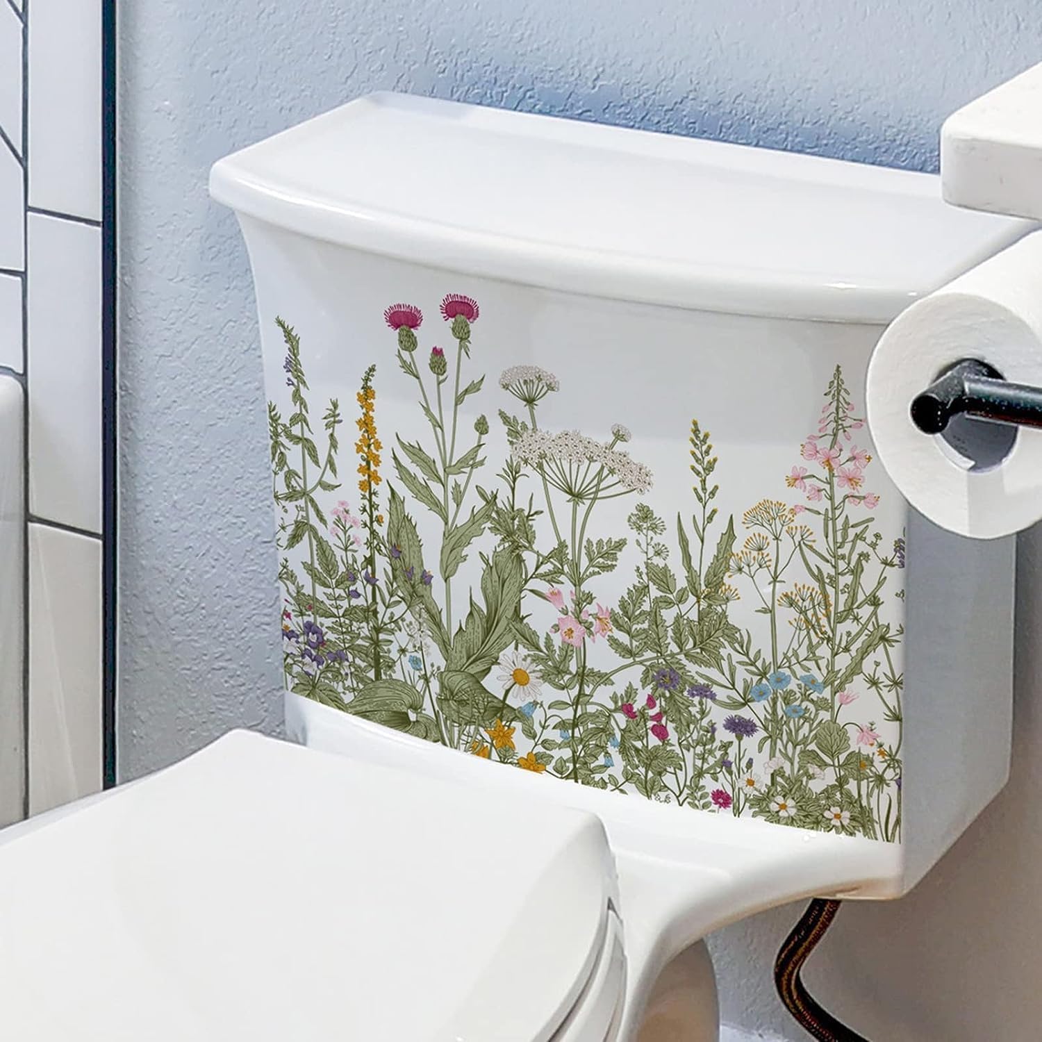 Rzcin Multicolor Plant Leaves Flowers Toilet Seat Lid Stickers Green Leaf Floral Toilet Lid Decals Diy Removable Waterproof Sticker Self-Adhesive Stickers For Home Bathroom Wall Cistern Decor