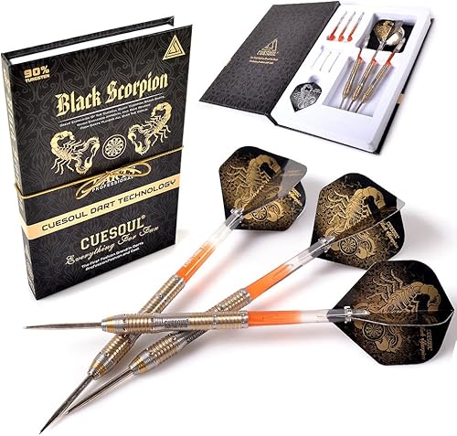 CUESOUL Black Scorpion - Juego de dardos con punta de acero de tungsteno de 22240.92 oz, barril con acabado recubierto de titanio
