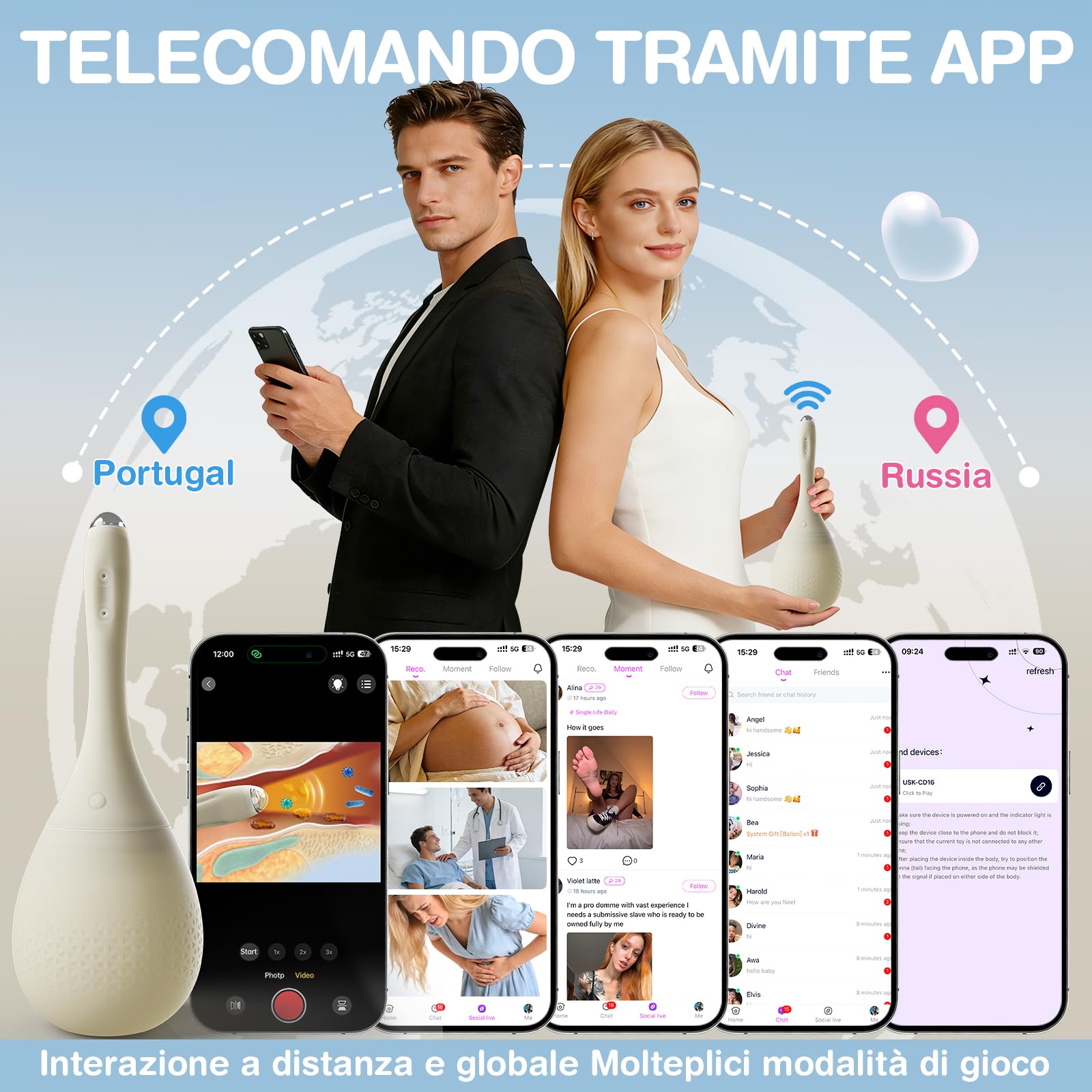 Clistere Per Pulizia Ano Anale Elettrica con Telecamera HD, 420 ml per igiene personale e risciacquo rinfrescante, Doccia anale Elettrica con 3 Velocità Controllabili tramite APP Clistere Ano Anale