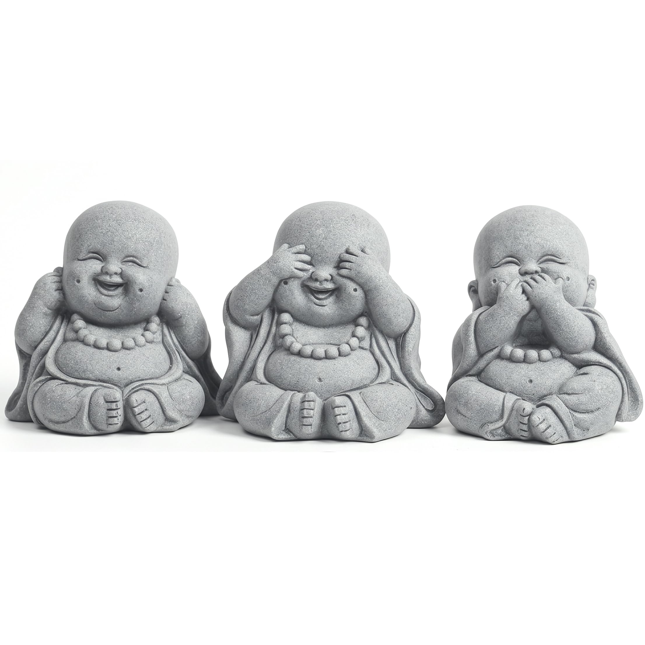 Tsawntd 3 Pack Buddha Statue, Handcrafted Baby Buddha Decor Laughing Feng Shui for Garden Bonsai & Indoor Zen Spaces, 3 inch