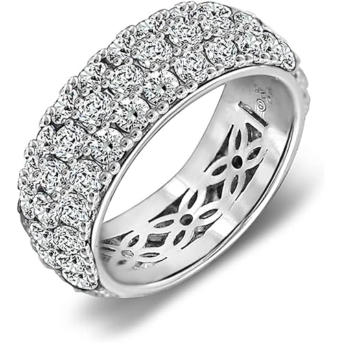 Amazon Collection Platinum or Gold Plated Sterling Silver 3 Row Pave Ring set with Round Infinite Elements Cubic Zirconia