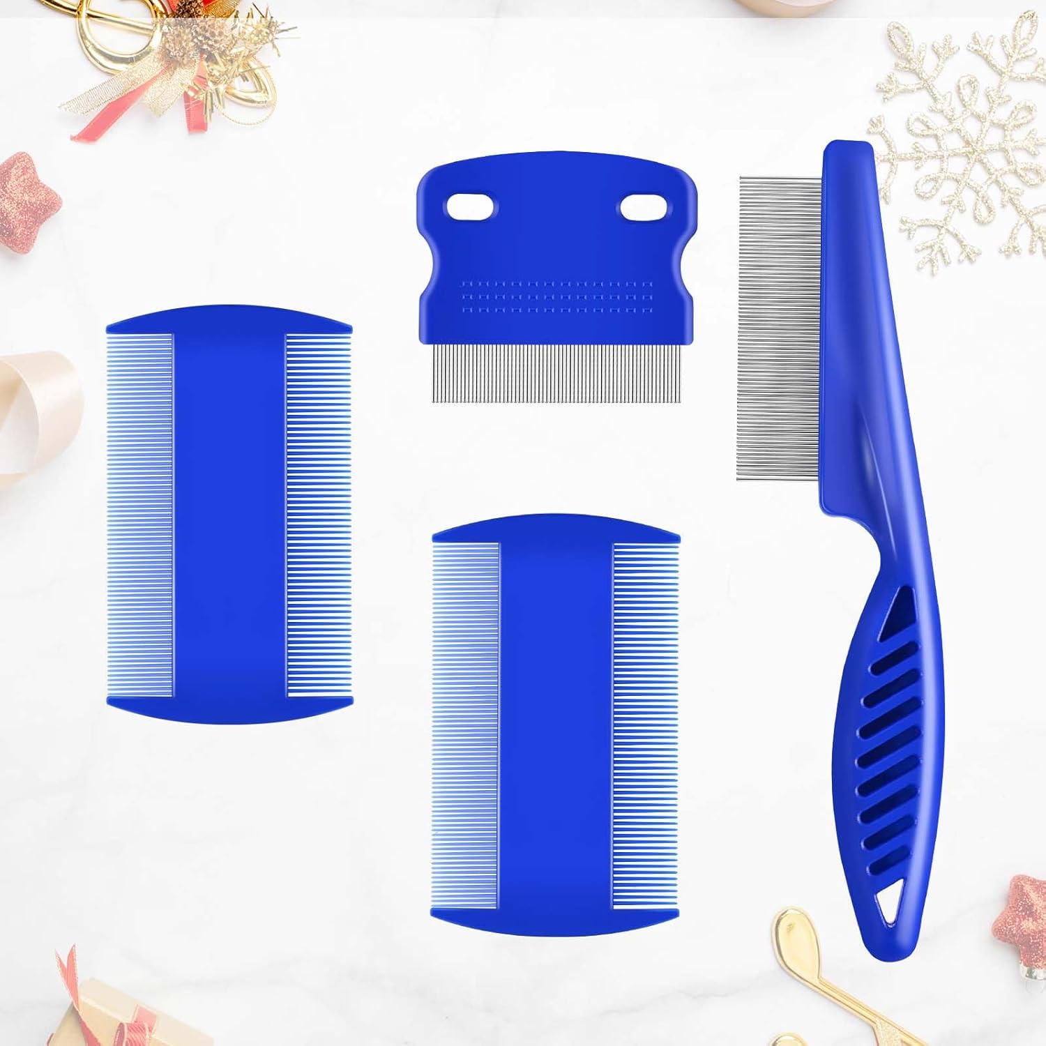 4 peines de aseo para perros, peine para pulgas y piojos, de acero inoxidable, con dientes redondeados, para eliminar manchas de mascotas, herramienta profesional