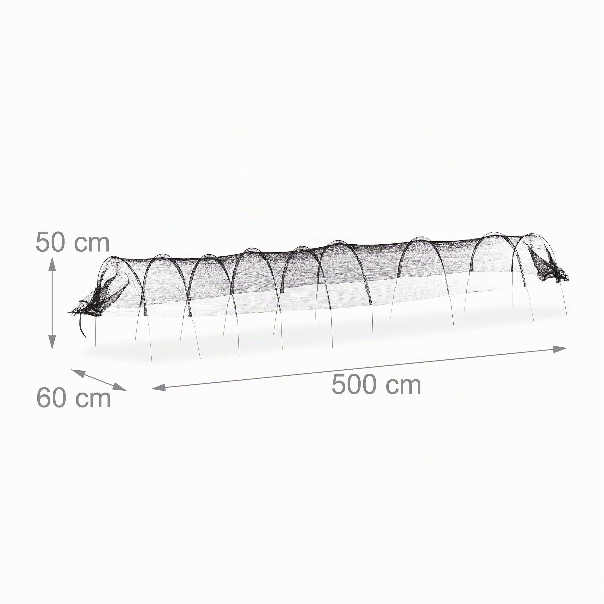 Relaxdays Tunnel de forçage, 5 mètres, Filet PE, avec arcs Tunnel, pour légumes, Fraises, Jardin, Pliable, Noir