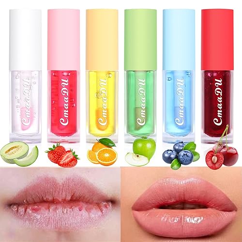 6 lápices labiales con brillo de labios que cambian de color afrutado, color rosa mágico, teñido con aceite labial, cambio de color claro de alto