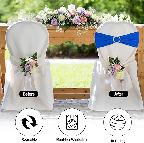 Miniatura 4 de Paquete de 25 bandas elásticas de elastano para sillas con hebillas para sillas plegables, bodas, fiestas, recepciones, baby shower, eventos,