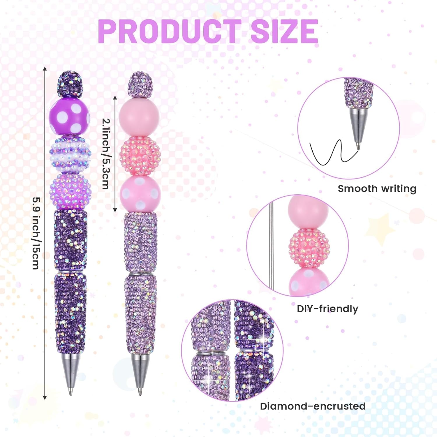 18 Pcs Glitter Rhinestone Beadable Pens Beaded Pens Bulk Bling Fancy image 3