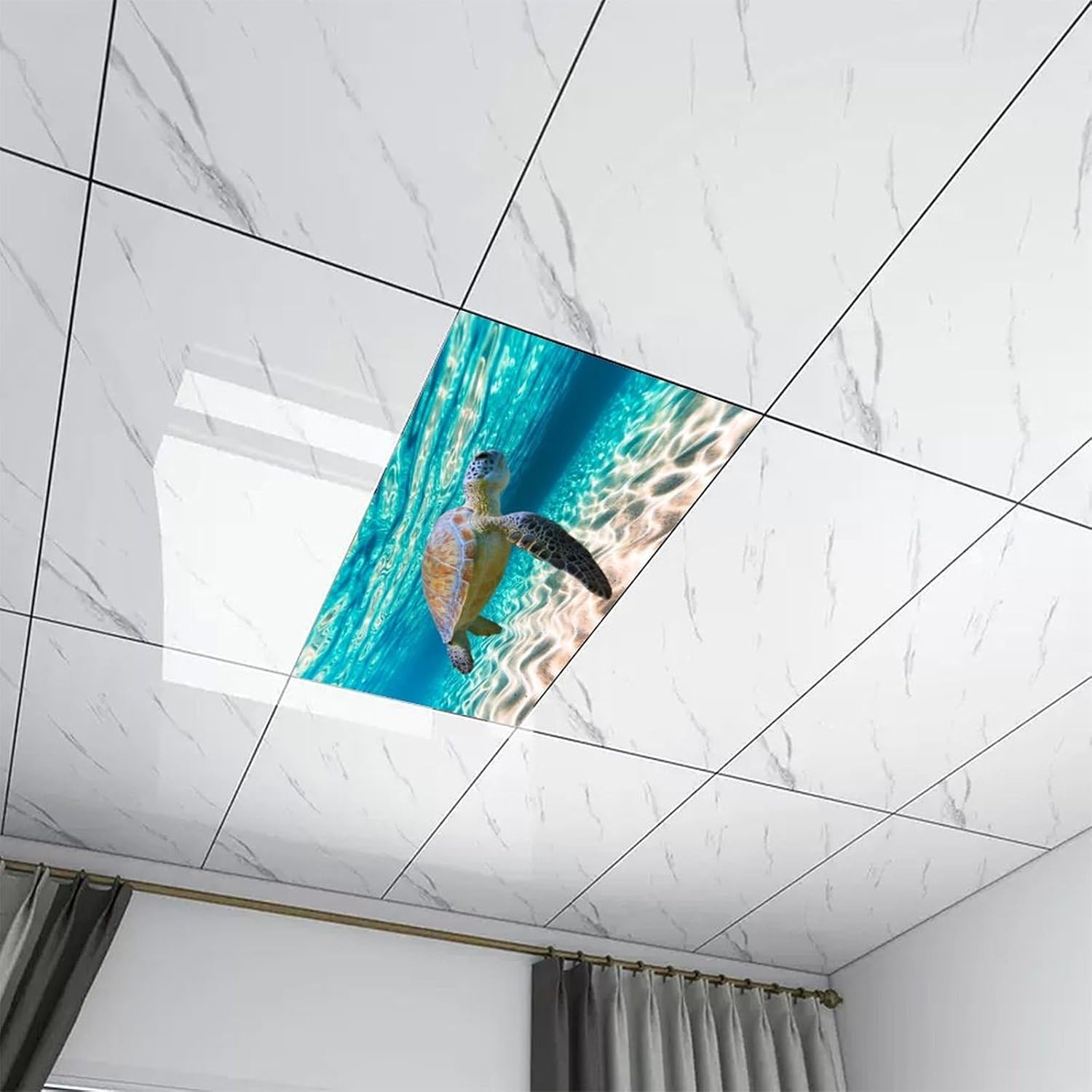 2 Pack Sea Turtle Fluorescent Light Cover for Ceiling Light - Magnetic Light Covers for Classroom, Light Filters Drop Fluorescent Light Shade Panel for Office Home School,4 X 2 Ft