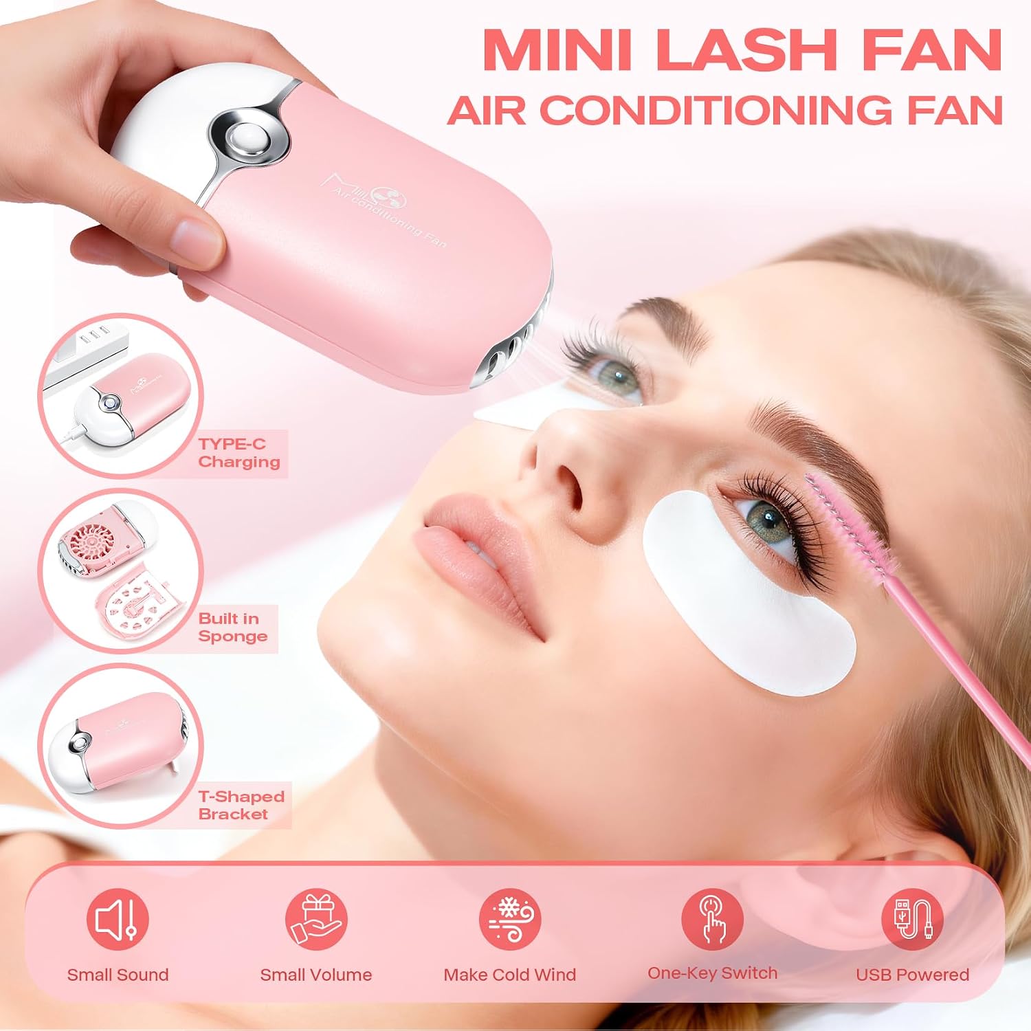 Professional Lash Fan Dryer for Eyelash Extensions | Shmian USB Rechargeable Mini Fan with Cooling Sponge & T-Shape Stand | Fast-Drying Lash Adhesive Tool for Eyelash Techs & Nail Polish
