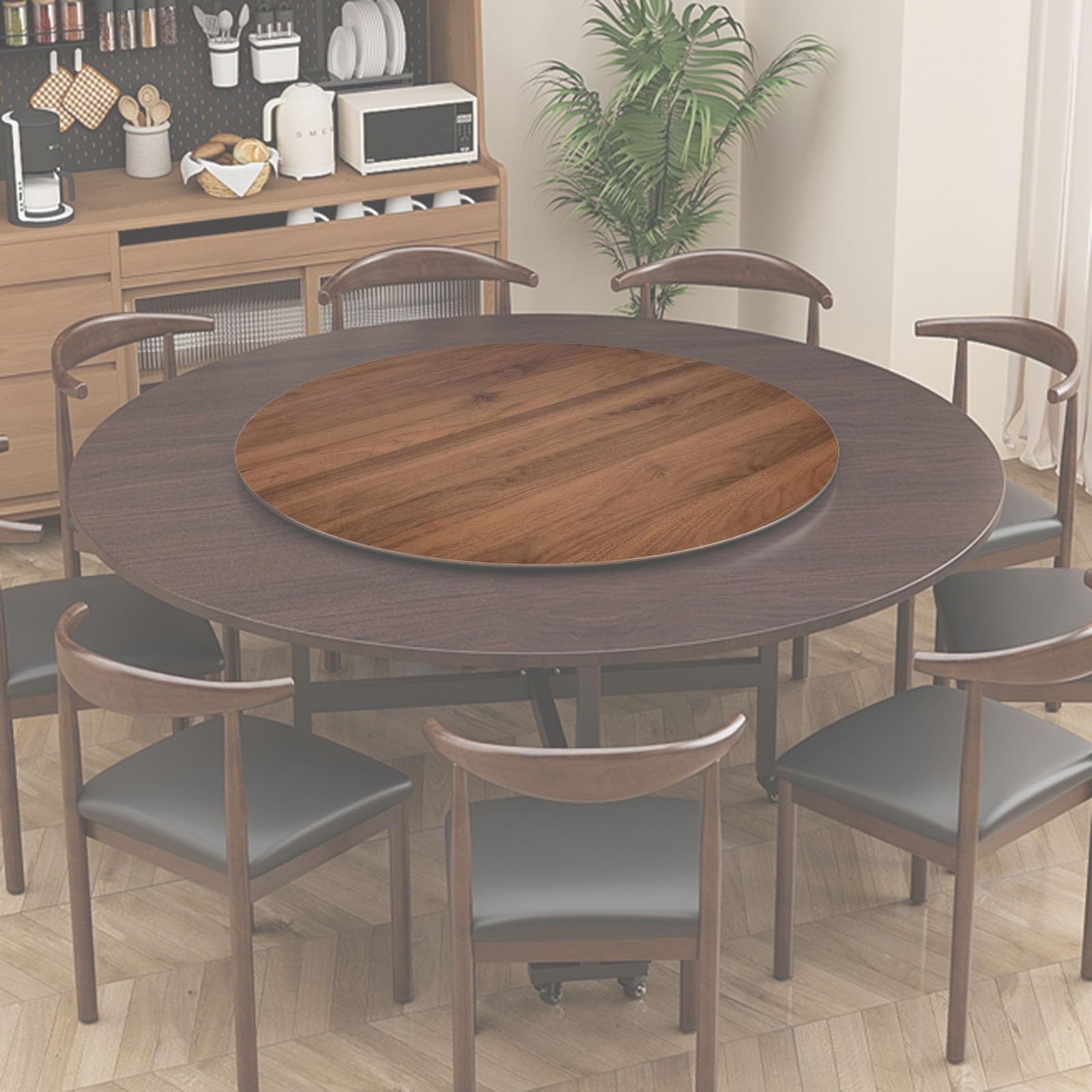 Table de salle à manger ronde avec plateau rotatif Lazy Susan en bois Lar