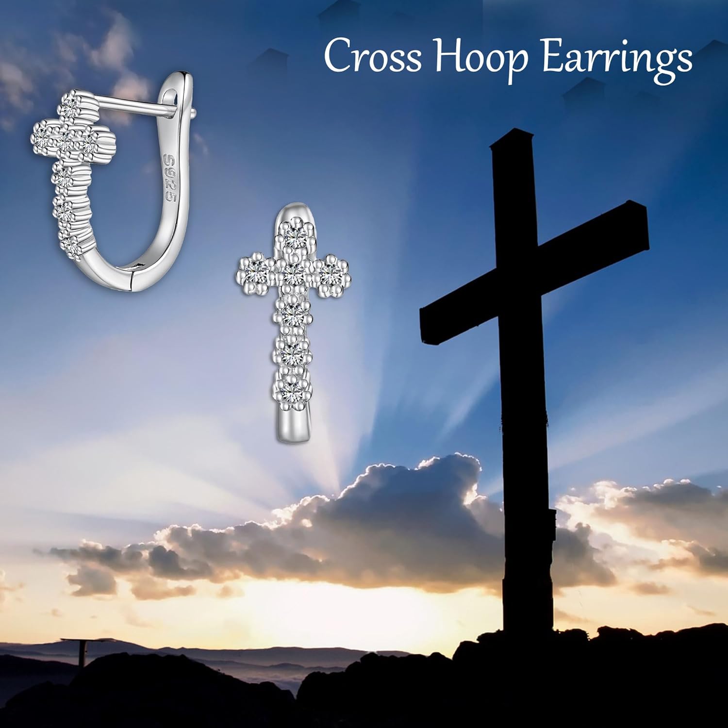 Cross/Bow Earrings 925 Sterling Silver Hoop Earrings Jewelry for Women - Image 6