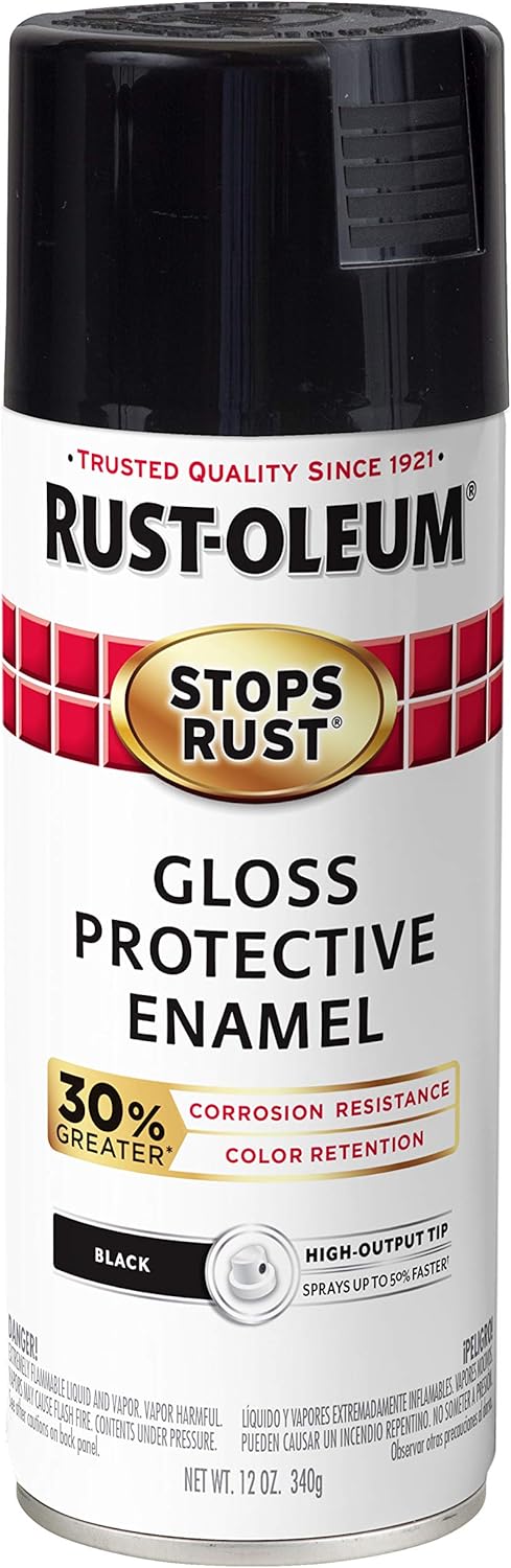 Rust-Oleum 3389276-PK Stops Rust Advanced Spray Paint, 12 Ounce (Pack of 6), Gloss Black, 72 Ounce - - 