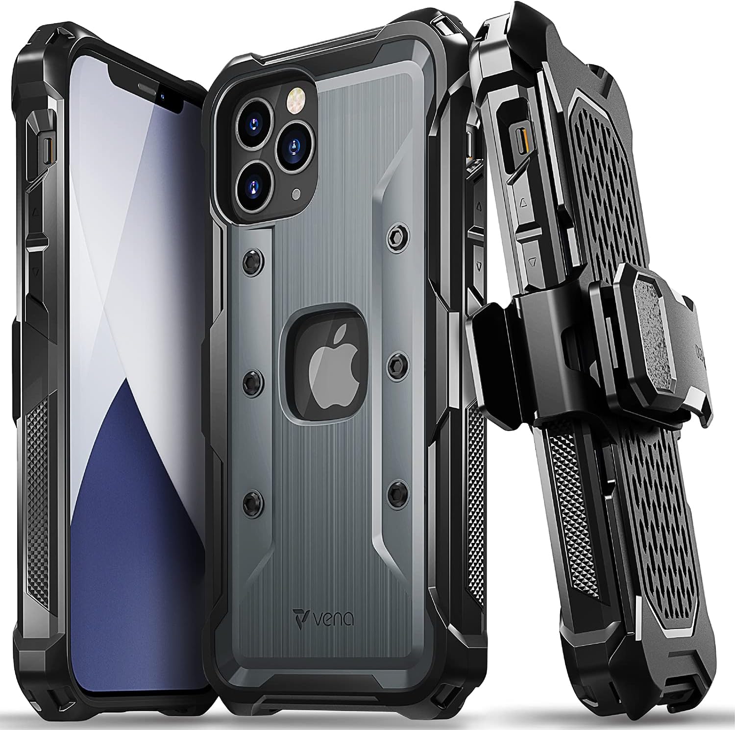 Vena vArmor Case for Apple iPhone 12 / 12 Pro (6.1") (MIL Listed | Drop & Shock Absorption) 3 Layer Protective Phone Cover Shockproof Smartphone Case Belt Clip Holster with Kickstand Function