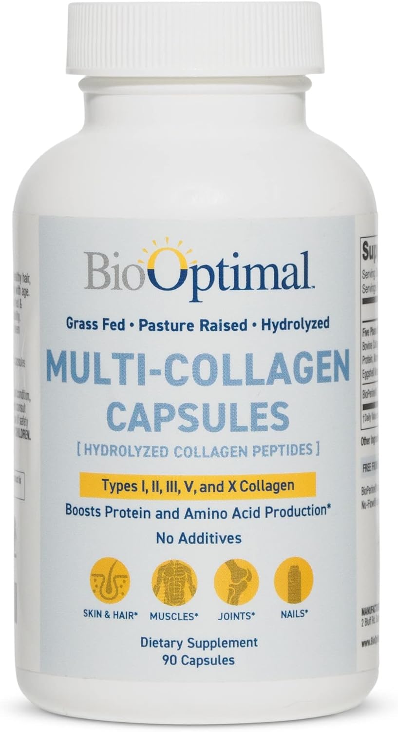 BioOptimal Multi-Collagen Supplement Capsules, Types I, II, III, V, & X Collagen, 90 Capsules