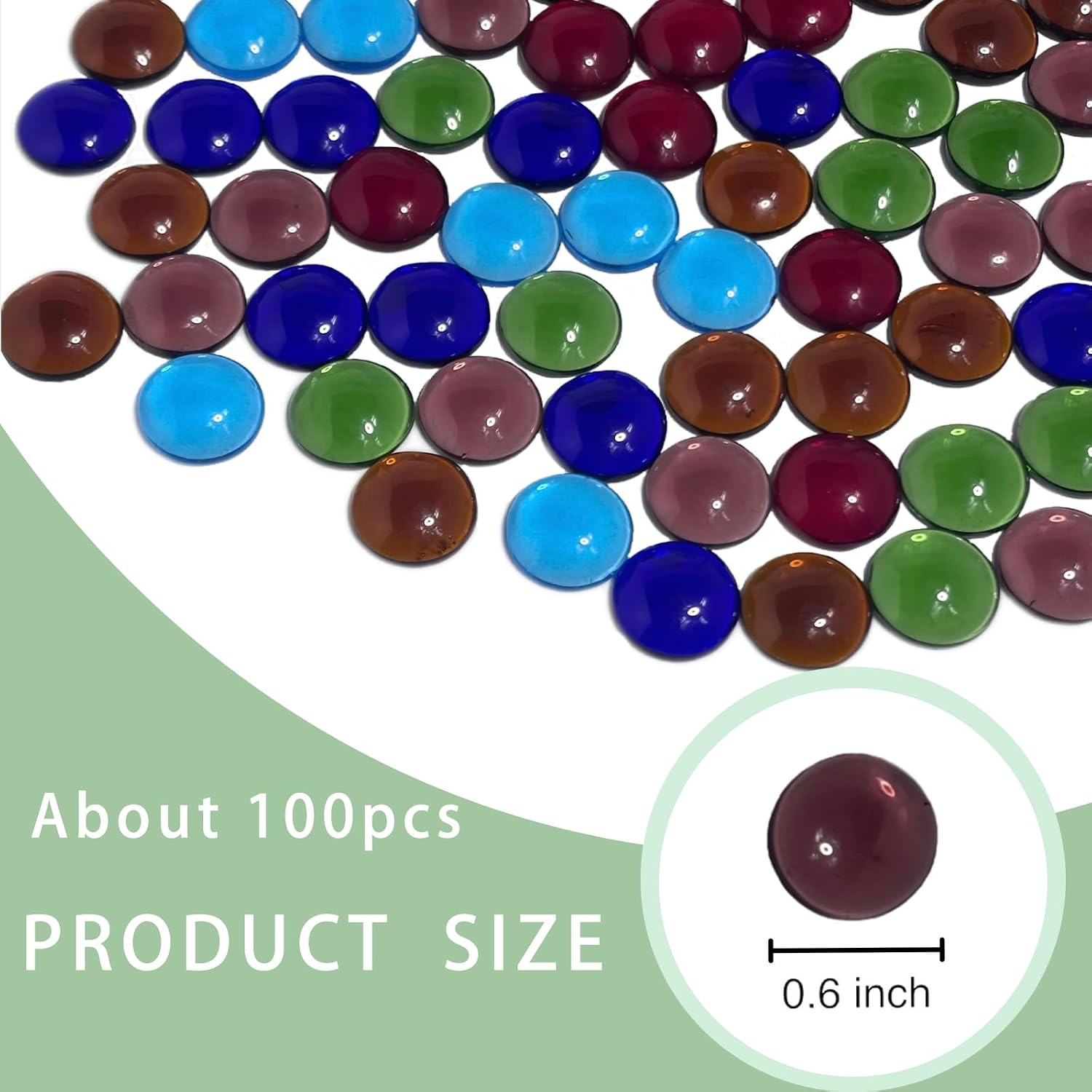 100PCS Mixed Color Flat Glass Mosaic Tiles, Transparent Stained Glass Mosaics, and Decorative Round Glass Gems for DIY Crafts.