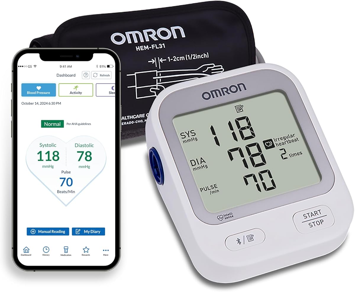 OMRON Silver Blood Pressure Monitor for Home Use & Upper Arm Blood Pressure Cuff - #1 Doctor & Pharmacist Recommended Brand - Clinically Validated - Connect App