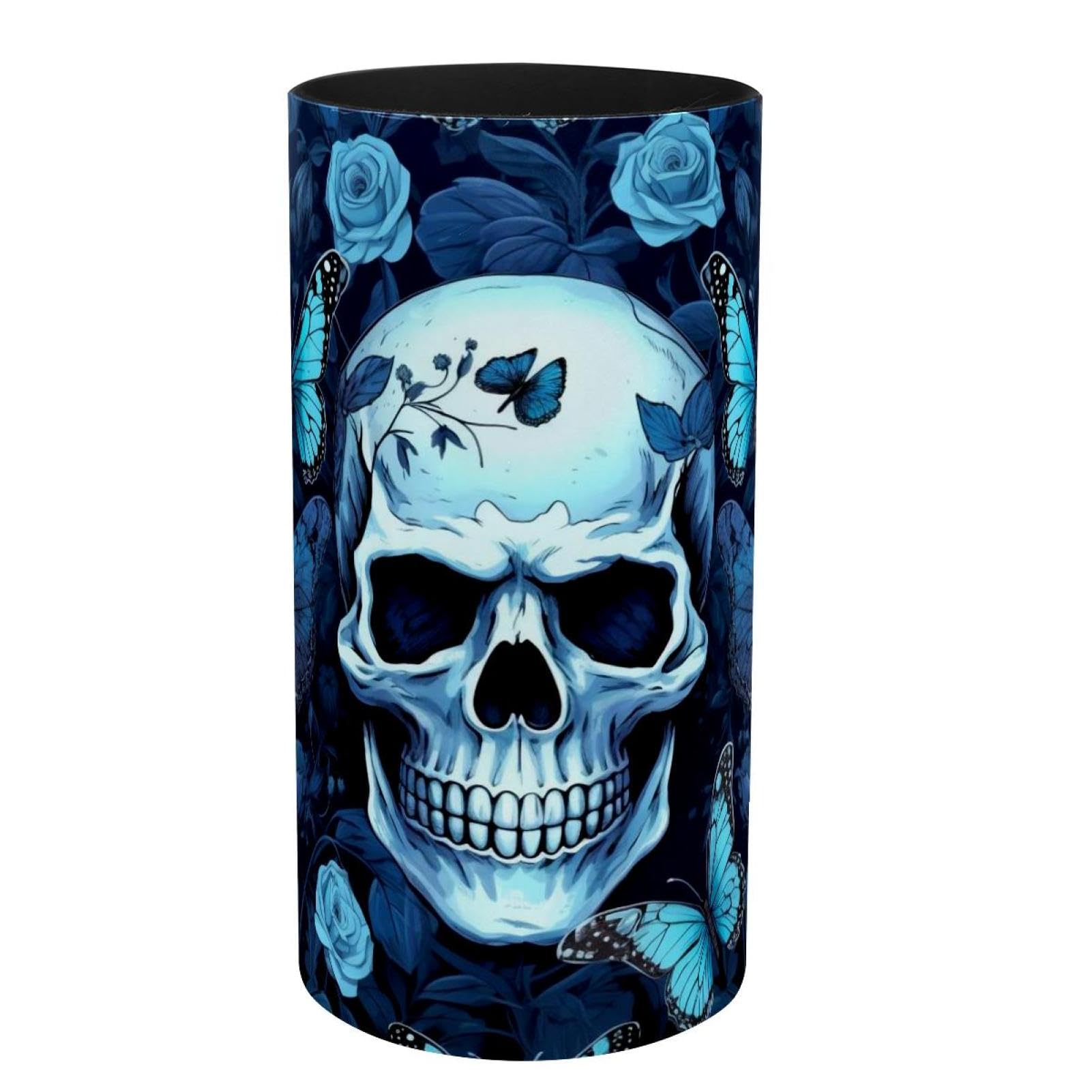 Boîte à musique avec papillon squelette bleu, porte-pinceaux de maquillage en métal