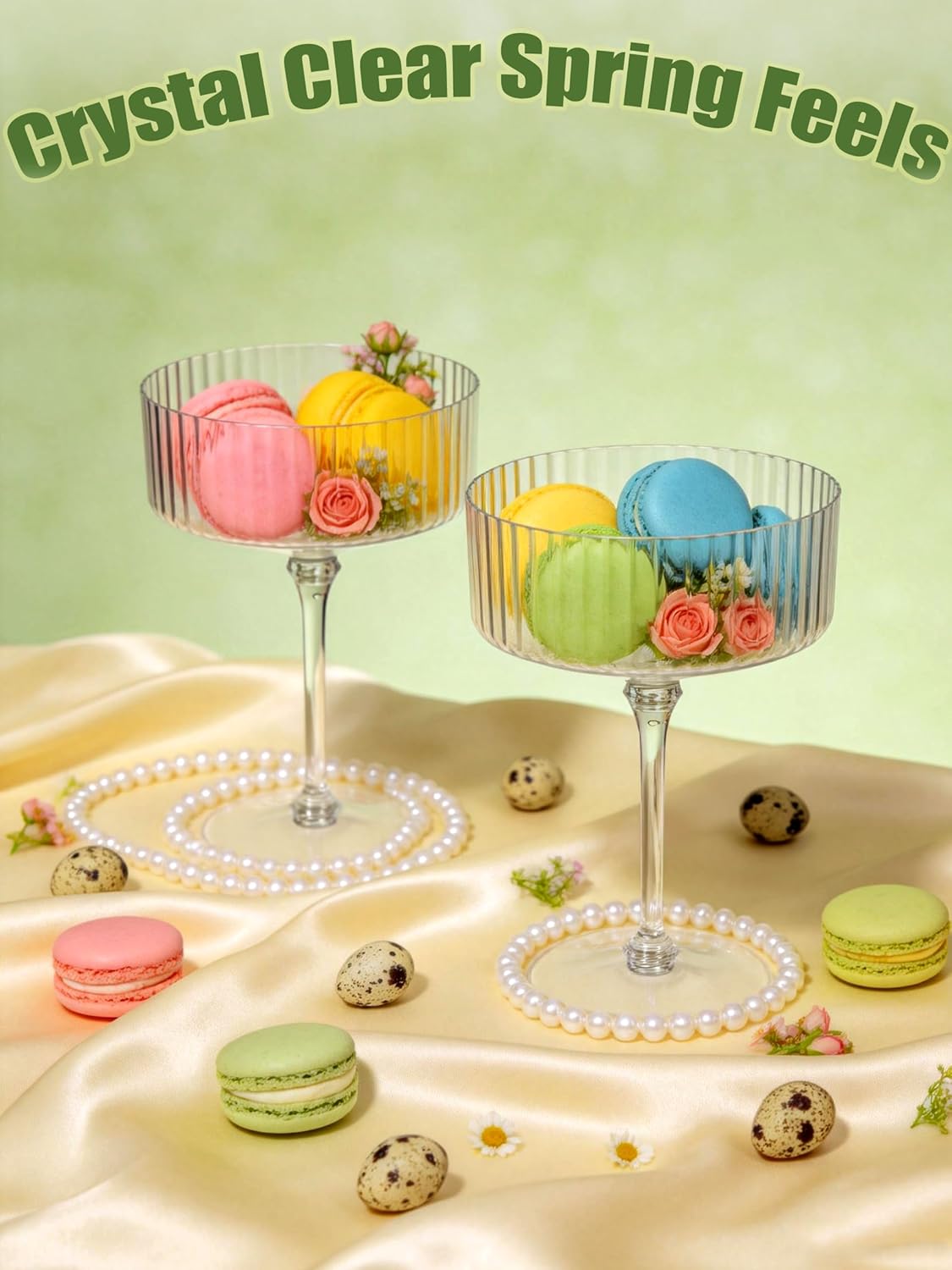 CALBODE 24Pcs Plastic Martini Glasses Disposable 10oz Plasitc Ribbed Coupe Glasses Clear Vintage Cocktail Glassware Set Unbreakable Dessert Cups for Easter Spring Party Wedding Anniversary