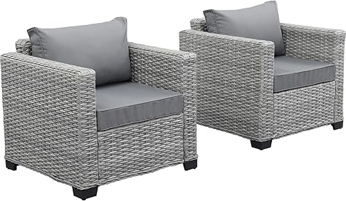 Rattaner Muebles de exterior, silla de club, sofá individual, sillas de exterior, juego de 2 sillas decorativas para exteriores con cojines