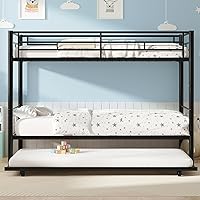 Vista 3 de VECELO Litera individual sobre cama individual con nido, literas de metal con escalera y barandilla de longitud completa, sin ruido, no necesita