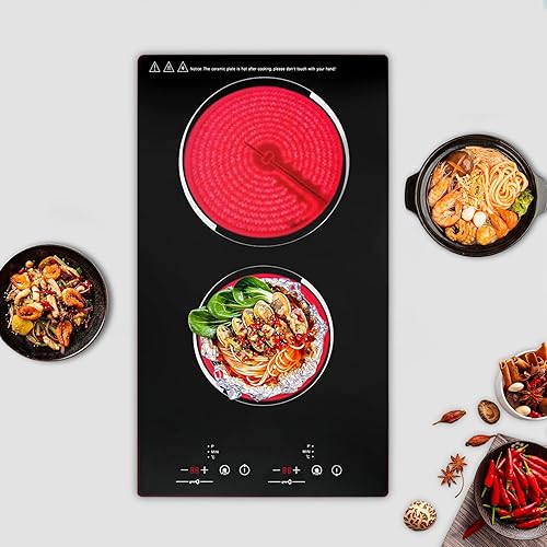 Miniatura 4 de Estufa eléctrica de cerámica, 2 quemadores, estufa eléctrica radiante con enchufe, bloqueo de seguridad para niños, control táctil del sensor,