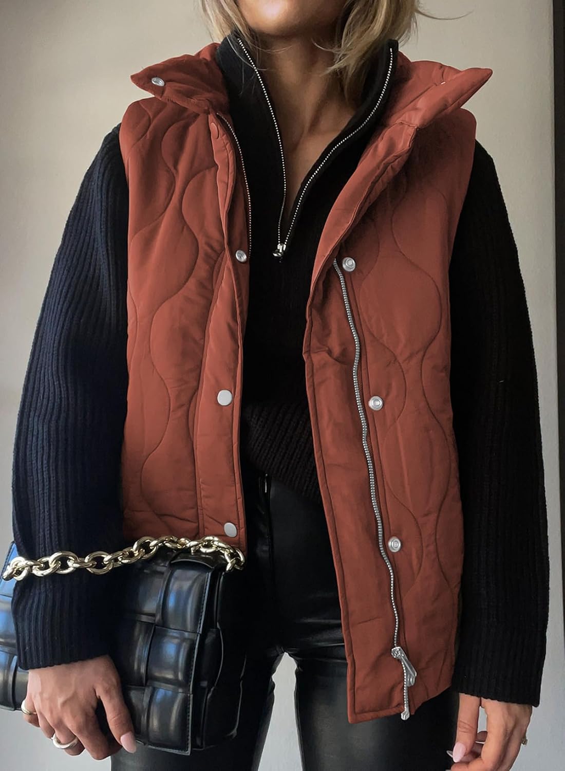 EVALESS Cropped Puffer Vest Women Lightweight Quilted Stand Collar Sleeveless Jackets Fall Winter 2025 Button Zip Up Coat - Image 2