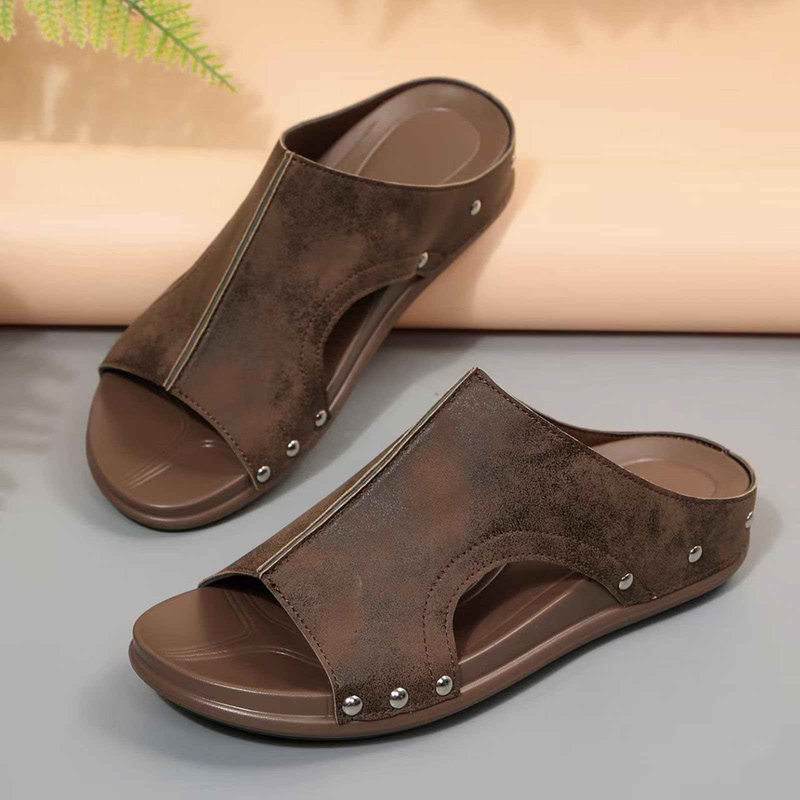Pantuflas de casa para mujer, sandalias bajas de verano, sandalias cómodas con puntera abierta, correa al tobillo, pantuflas de corcho casuales Drssey, lindas sandalias bohemias de playa