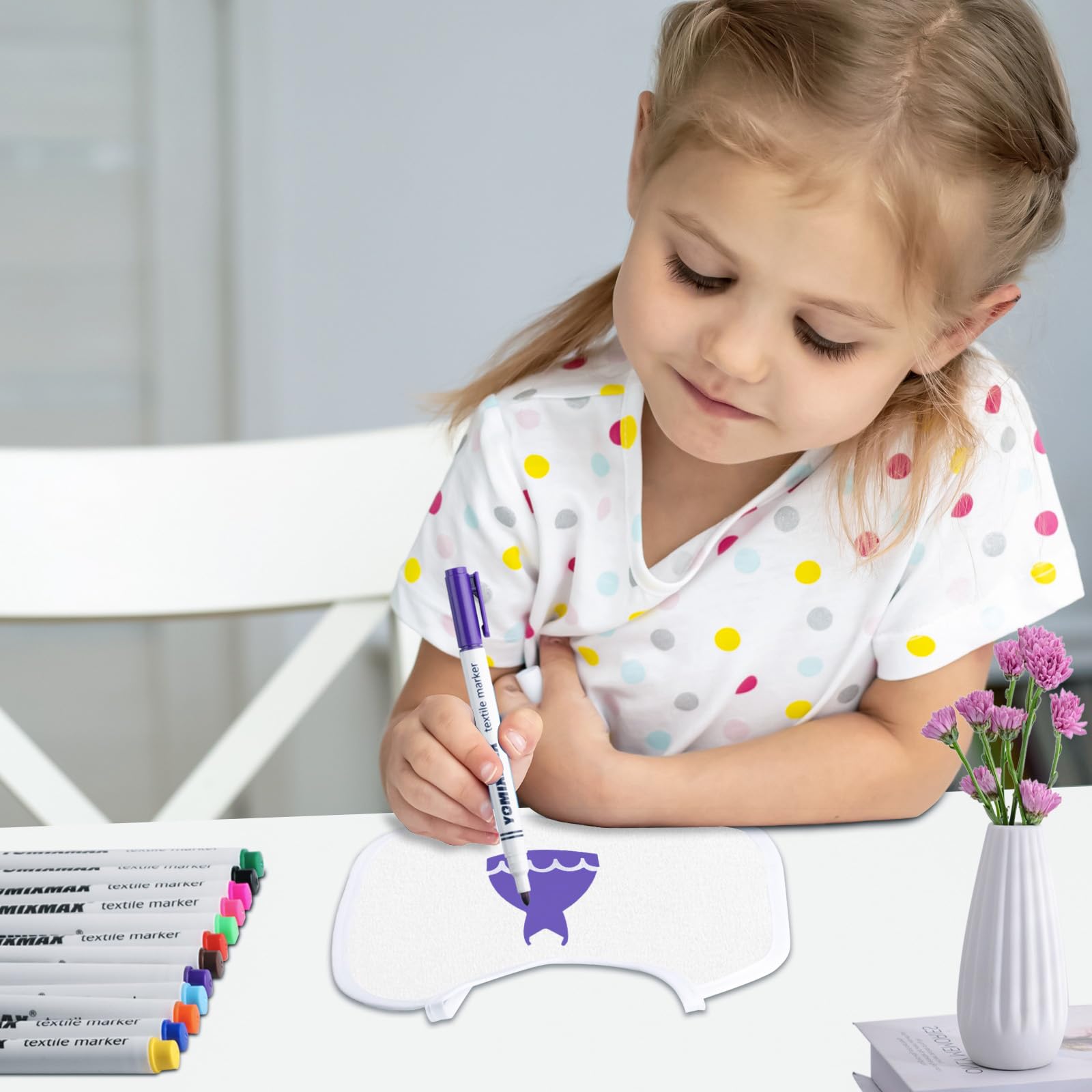 12 szt Śliniaki do Malowania na Babyshower Przyjęcie | Białe bawełniane śliniaki z 12 pisakami i 5 linijkami, wodoodporne, na babyshower, przyjęcia, chłopiec/dziewczynka