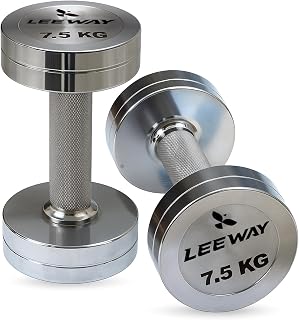 Leeway Steel Dumbbell Set 7.5 Kg x 2 | Chrome Dumbbells for Home Gym | Rust-Resistant Non-Slip Grip | Strength Training Me... Price In India