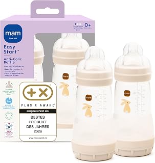 MAM Easy Start Anti-Colic Babyflasche 2x 260 ml, 0+ Monate, Gr. 1, Hase