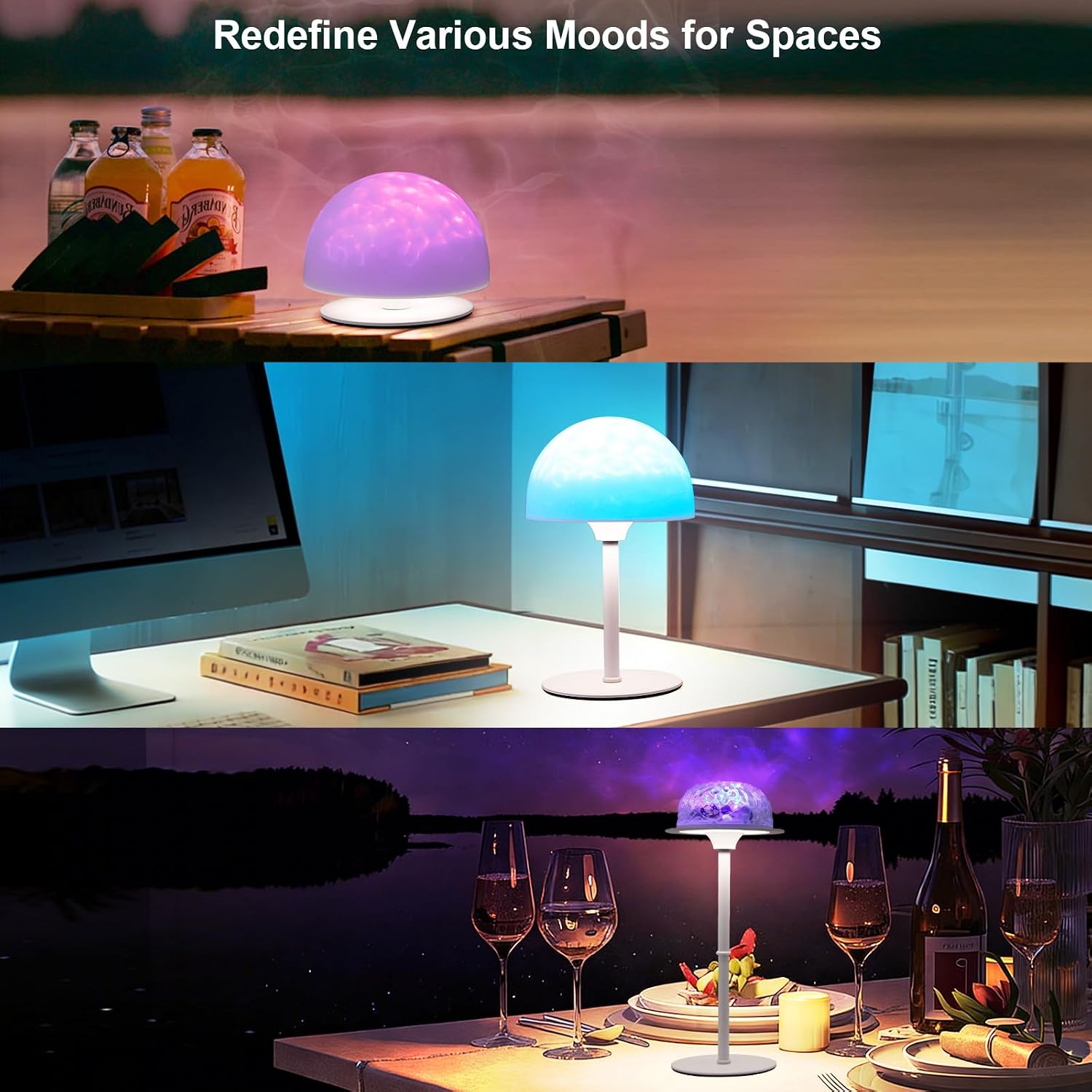 Waterproof Shower Lamp, 16 Color Changeable Ocean Wave Projector Light with Adjustable Height, Rechargeable Bathroom Lamp with Remote, Cordless Shower Light for Inside Shower, Bathtub