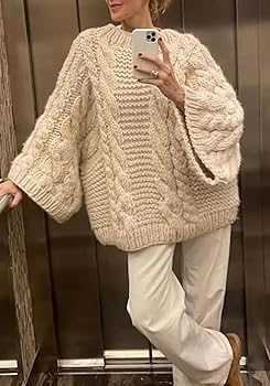 Tbahhir Women's Oversized Cable Knit Sweaters Crewneck Pullover Tbahhir Women's Oversized Cable Knit Sweaters Crewneck Pullover
