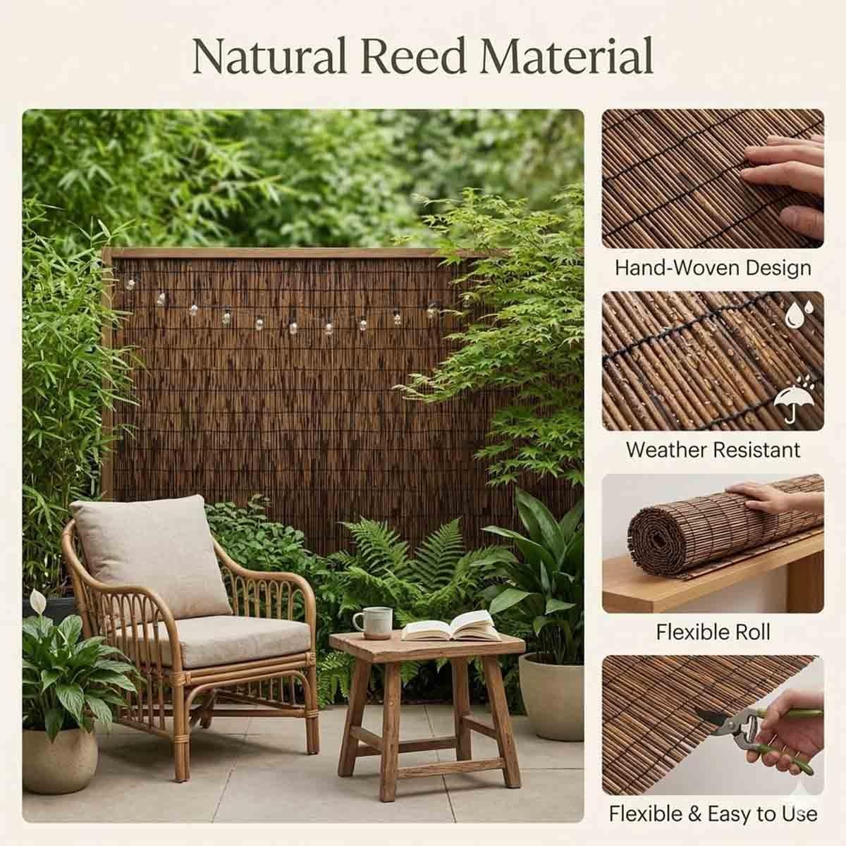 Brise Vue Balcon Occultant Et Canisse Extérieur Pour Protection Terrasse Jardin Décoration Naturelle Clôture Résistante Au Vent Sans Perçage Pare Vue Panneau Bois(Brun,H100xL800cm)