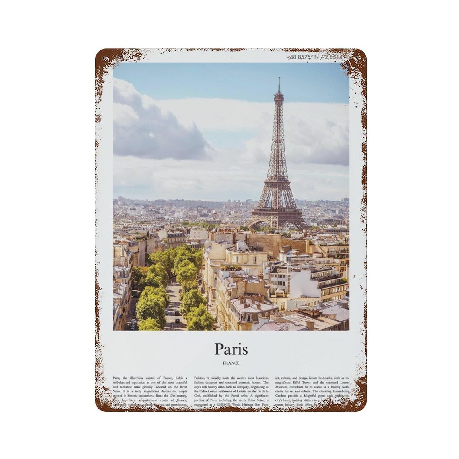 xiaoxiaoshen Paris France City Scenery Wall Decor Art Metal Tin Poster Modern Home Decor Art Home Bar Shop Decorations Vintage Sign 40x30cm