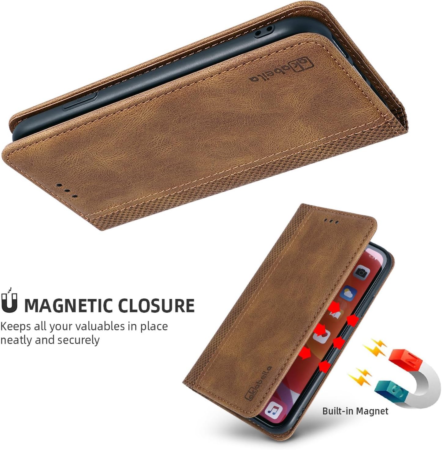 AKABEILA Mobile Phone Case Compatible with Motorola Moto G54 5G Case Protective PU Leather Flip Case Stand Wallet Folding Case Bag Case with [Card Slot] [Stand Function] [Magnetic] Light Brown