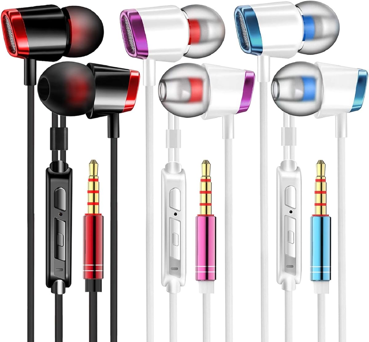 YNR 3 Pairs Wired Earbuds with Microphone & Volume Control, in Ear Earphones for School, Noise Islating, for 3.5mm Jack iPhone iPad iPod Samsung Google Devices (Mixed)