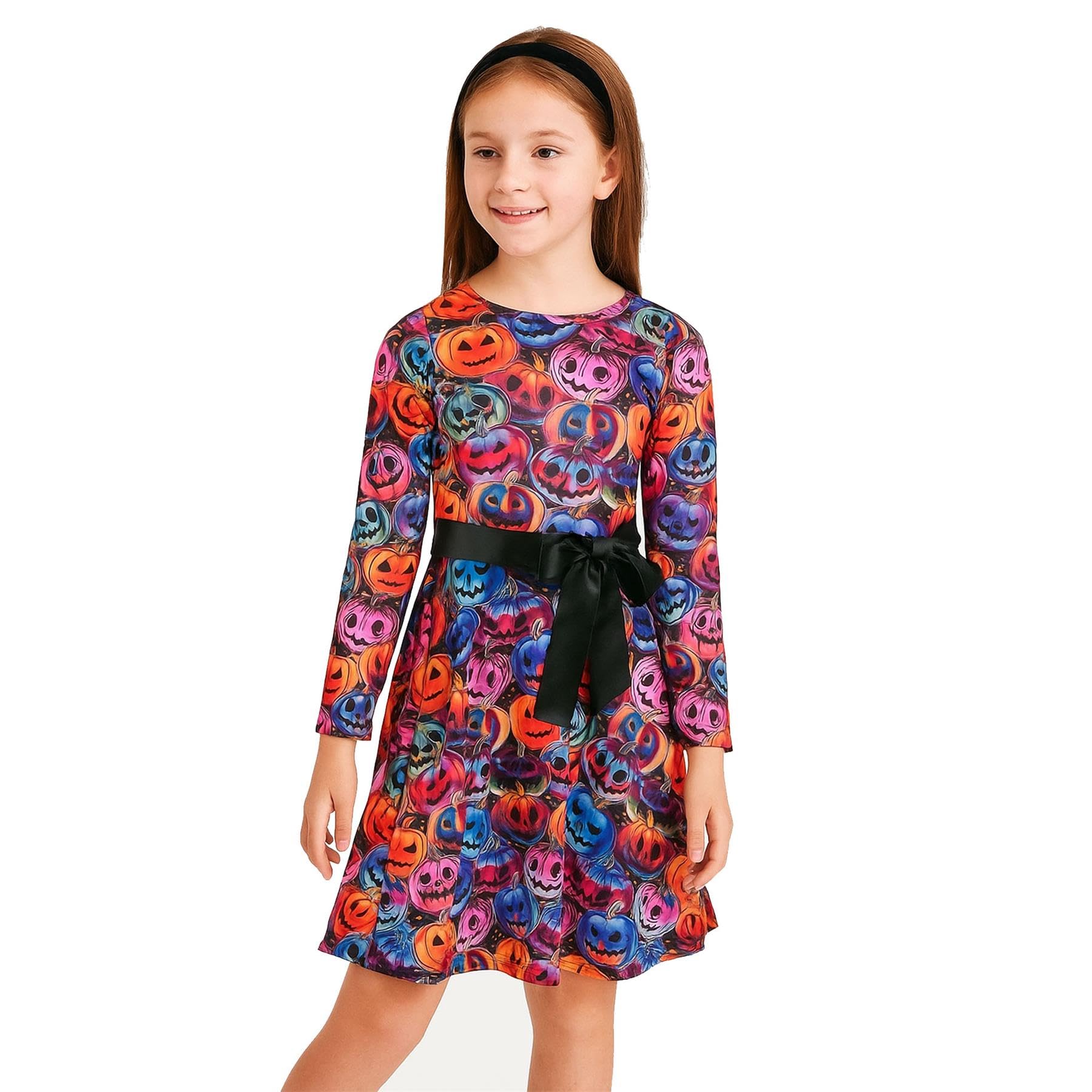 A2z 4 Kids Girls Multi Halloween Dress Spider Web Skull Skater - Skater Dress 656 13