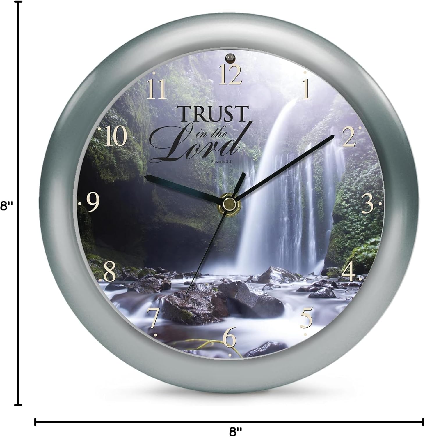 Mark Feldstein & Associates Inspirational Waterfall Trust Silver Tone 8 inch Three Hymn Sound Clock