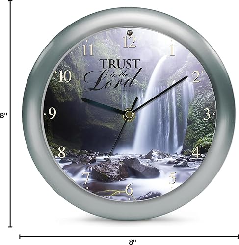 Miniatura 7 de Mark Feldstein & Associates Reloj de sonido de tres himnos en tono plateado de 8 pulgadas con diseño de cascada inspirador