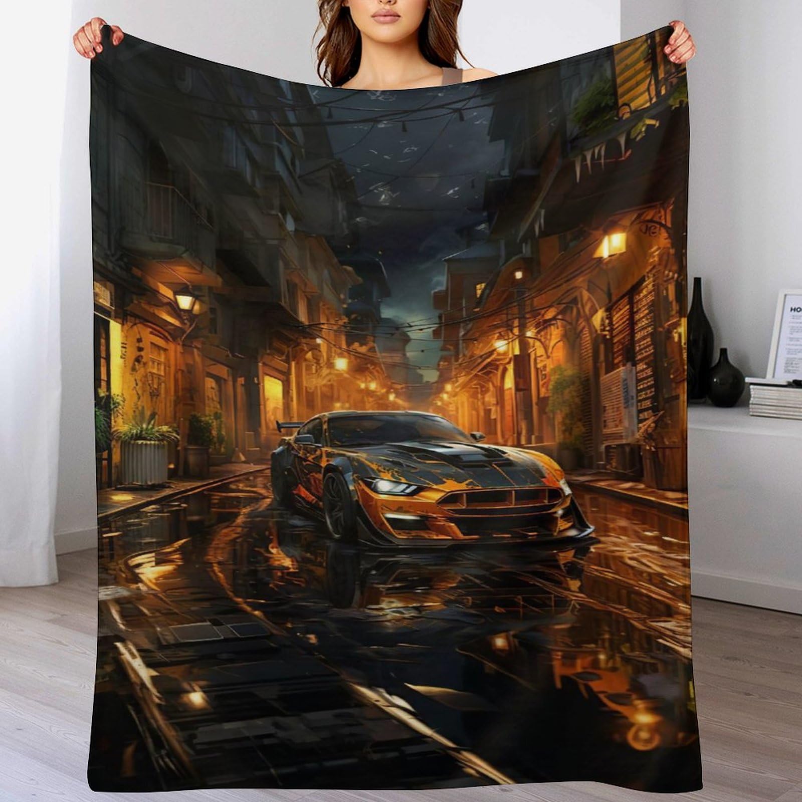 Couverture en flannel voiture de sport plaid canape lit 130x150cm