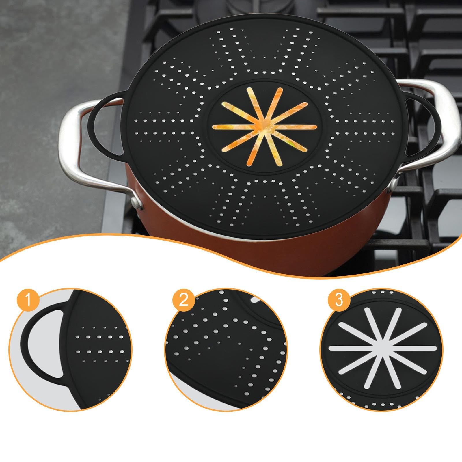 2X Couvercle en Silicone, Couvercle de Casserole, Multifonctionnel, Double Poignée, Anti-adhérent, Bouchon en Silicone