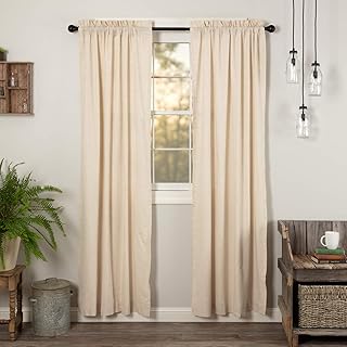 VHC Brands Simple Life Flax Solid Color Cotton Linen Blend Farmhouse Curtains Rod Pocket Tie Back(s) Panel Pair, Natural Creme White
