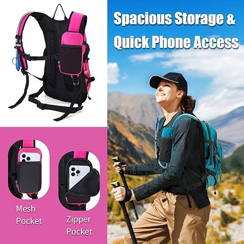 Vista 4 de Mochila de hidratación con bolsa de agua de 2 L, 18 L, mochila de senderismo para mujeres y hombres, ligera con aislamiento hidropaco para ciclismo